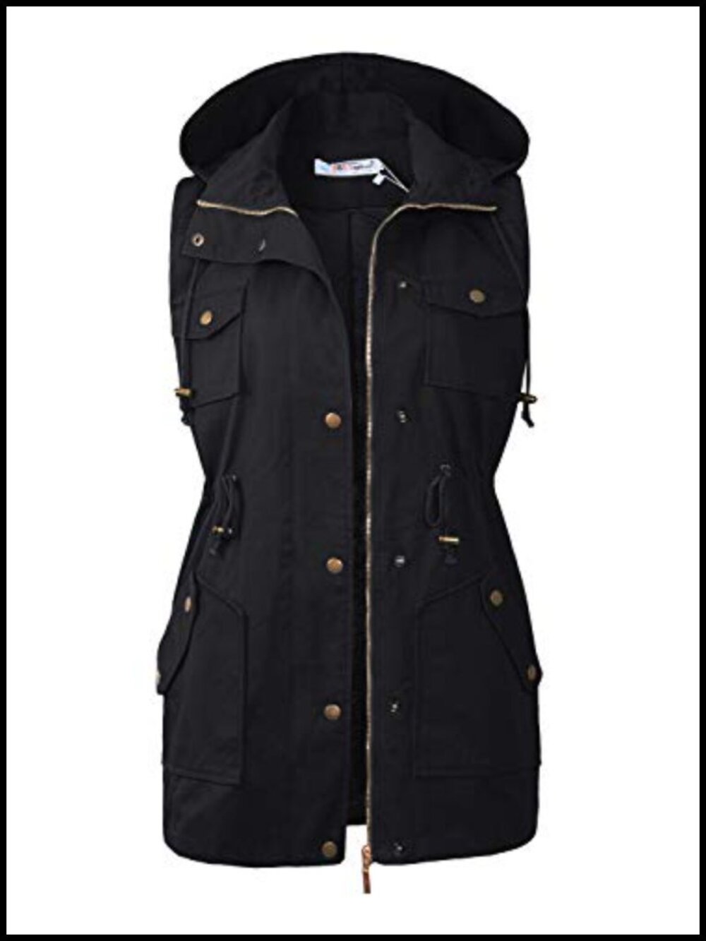 Womens Utility Vest Drawstring Waist Sleeveless Anorak Military Jacket